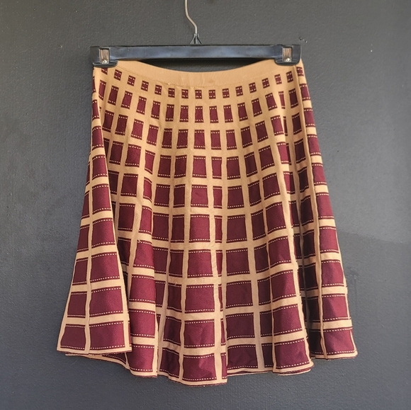 Anthropologie Moth Brown Knit Windowpane Skater Skirt XS - Picture 11 of 13